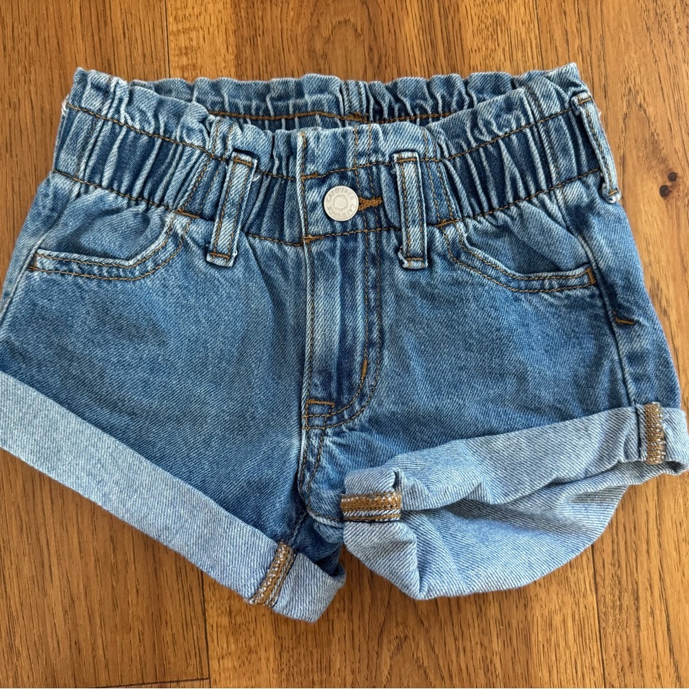 Cat & Jack Paperbag Waist Roll Cuff Blue Denim Jeans